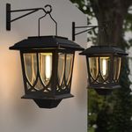 Solar Lantern Outdoor Lights, Waterproof Solar Outdoor Lights with Clear Glass, LED Hanging Solar Lights Wall Mount for Yard Garden Wall Outdoor, 2 Pack