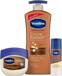 Vaseline Intensive Care Cocoa Radiant Lotion, 20.3 oz Bundled with Moisturizing Healing Jelly Butter, 7.5 and Shimmer Stick, 1.4 oz, Moisturized Skin Light Butter Scent