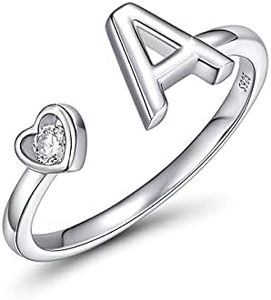 CRYSLOVE Anillos de Letras para Mujer 925 Plata de Ley A-Z Iniciales apilables de Nombre Anillo Abierto con Talla Ajustable,con Caja de Regalo
