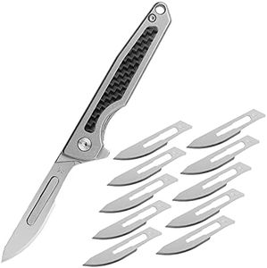 ITOKEY Titanium Folding Scalpel, Slim Razor Knife with Frame Lock, 10pcs #24 Replaceable Carbon Steel Blades, Pocket Clip, EDC Utility Knife, Surgical Keychain Knives for Men, Hunting Skinning Outdoor (#24)