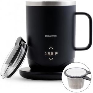 Nuwave Self-Heating Coffee Mug with Charging Base, 16oz Heated Coffee Cup, 5Hr Cordless Runtime, LED Touch Controls, Adjustable Brew Settings, Includes Stainless Steel Filter, 45201BV02