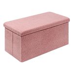 PINPLUS Folding Storage Ottoman Bench, Upholstered Sherpa Ottoman Storage Bench, Large Storage Chest Footrest Stool with Lids, Entryway Bench for Living Room Bedroom, 31.5'' x 15.7'' x 15.7'', Pink