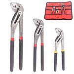 Swpeet Tongue and Groove Plier Set, 8 Inches, 10 Inches and 12 Inches Adjustable Alligator Water Pump Pliers Set Pliers Quick-Release Plumbing Pliers Straight Jaw with Storage Bag for Home Repair Pipe