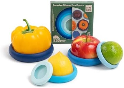 Food Huggers 5pc Reusable Silicone Food Savers | BPA Free & Dishwasher Safe | Fruit & Vegetable Produce Storage for Onion, Tomato, Lemon, Banana, Cans & More | Round, Ice Blue