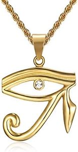 Lee Island Fashion 18K Gold Plated Eye of Horus Egyptian Pendant Stainless Steel Necklace for Men Women, 24 Inch Chain Amulet Jewelry Gift