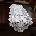 Janef White Handmade Crochet Cotton Table Runner Lace Doilies Doily Oval Dresser Scarves,16 by 51 Inches.