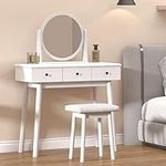 SogesPower Vanity Table Set, Elegant Dressing Table Set, Makeup Table with Pivoting Mirror, Versatile Vanity Set Dressing Table with 3 Drawers Vanity Dressing Table, Cushioned Stool, White, SP-10CLYSCYS-DT002