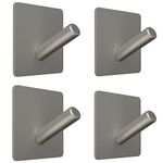 SAYONEYES Brushed Nickel Self Adhesive Towel Hooks for Bathroom Wall Mounted - SUS304 Stainless Steel Waterproof Stick on Wall Hooks with Strong Strips – 3M Hooks for Hanging Coats – 4 Pack