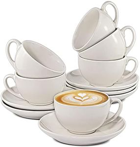 Cosumy 6 Tazas de Capuchino de Ceramica Blanca - Con Platos - 180ml - Con Caja de Regalo - Aptas para Lavavajillas y Microondas