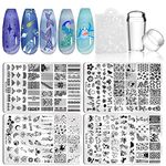 Biutee Nail Stamping Plate Set 4PCS Large Nail Art Stamp Plate with Nail Stamper and Scraper Starry Sky Star Moon Space Planet Animal Flower Leaf Plant Pattern Nail Stamp Stencils Template Kit