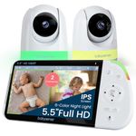 Babysense Full HD Split-Screen Baby Monitor with 2 PTZ Cameras, Two-Way Talk, 6-Color Night Light, 5000mAh Battery, Long Range, 4x Zoom, and Crystal-Clear Audio