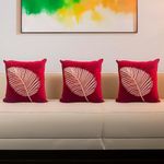 Decoghar Polyester | Maroon| Handmade Sofa 200 TC Cushion Covers 18 X 18 In | Set Of 3 With Golden Zari Leaf Embroidered Square Throw Pillow Cushion Cover For Decorate Your Room | 45X45 Cm|