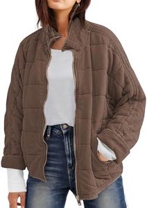 Wefebi Womens Dolman Quilted Lightweight Jackets Full-zip Stand Collar Loose Warm Winter Outwears with Pockets(0003-BrownX1-L)