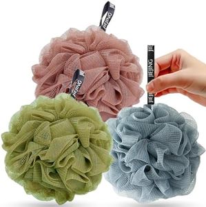 KISUOMAOYI Loofah Shower Puff 3Pcs - Ultra Soft Mesh Bath Sponges for Adults Exfoliating, Scrubbing and Cleaning - Body Scrubbers for Use in Shower