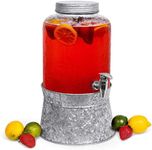 BIRDROCK HOME 2.5 Gallon Pebbled Glass Beverage Dispenser w/Galvanized Stand - Spigot - Large Jar for Water, Lemonade, Sangria, Iced Tea, Punch, Cocktail Drinks - Mason Style Jug for Parties