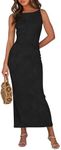 PRETTYGARDEN Womens Spaghetti Strap Bodycon Maxi Dress 2025 Summer Textured Sundress Elegant Wedding Guest Cocktail Dresses (Black,Medium)