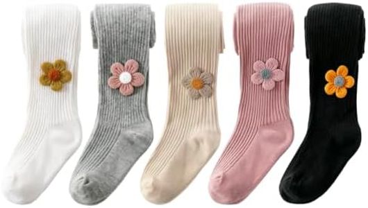 WATOCHE Baby Toddler Girl's Tights 3/4 Pack Cable Knit Leggings Little Girls Seamless Stockings Bow Cotton Pantyhose(5 Pack-Flower,6T)