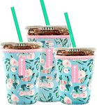 Reusable Iced Coffee Insulator Sleeve for Cold Beverages and Neoprene Cold Coffee Cup Sleeves Cooler Cover 16-32OZ for Coffee Cups, McDonalds, Dunkin Donuts, More(Floral Flower)