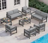 SERWALL 8 Pieces HDPE Outdoor Conversation Sofa Set with Cushions, All Weather Use Couch Loveseat Furniture Set with Pads, Outdoor Social Sofa Coffee Table Set, Grey Frame with Grey Cushions