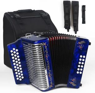 AKLOT 31 Key 12 Bass Accordion,FBE,Celluloid Body, Metal Cover Accordions Louder Clearer Timbre than Plastic,Luxury Thicker Backpack,Straps,Embedded Imitation Diamond 31 Buttons Diatonic Acordeón Blue