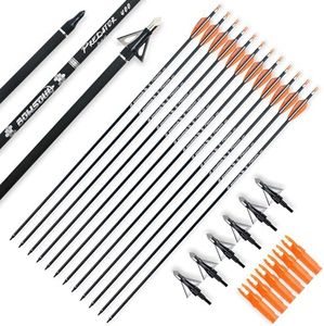 BOWSOUL 30inch Hunting Carbon Archery Arrows with 2.75” High Hardness Vanes Spine 400 for Compound Bow and Recurve Bow (Orange White&Broadheads)