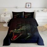 Feelyou Queen Comforter for Kids Teens Women Men Crocodile Wild Alligator Comforter Set Boys Girls Ultra Soft Wildlife Style Bedding Set Lightweight Horror Animal Theme Bed Decor Bedding Duvet Sets