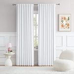 DUALIFE Back Tab/Rod Pocket Bedroom Window Curtains - Half Blackout Pure White Curtains 90 Inches Long, Room Darkening Thermal Insulated Window Treatment Panels 52 x 90 Inch, 2 Panels