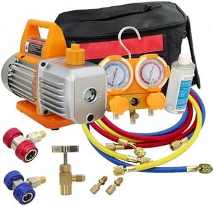 Z 110V 1/4HP 2 CFM AC Vacuum Pump Kit and AC Gauge Set, Single Stage Rotary Vane Air Vacuum Pump HVAC Gauges, with Three-Color Hose Carry Bag, Applicable to R134a R12 R22 R410a