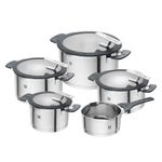 ZWILLING Simplify Cookware Set, 5-Piece, with Pouring Function, Stay-Cool Handles, Induction-Suitable, Stainless Steel, Silver