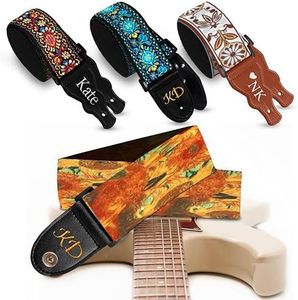 Art Tribute Personalized Guitar Strap Van Gogh Sunflower Design Includes 2 Strap Locks & 2 Picks, Add Your Text and We Make It Especially For You, Your Own Custom Guitar Strap