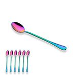 Berglander Titanium Colorful Plated, Multicolor Long Handle Latte Spoon 18/0 Stainless Steel Ice Cream Spoon, Latte Spoon, Cocktail Stirring Spoons, Rainbow Color Soda Spoon, Pack of 6