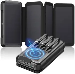 Tranmix Solar Charger for Outdoor: 49800mAh Power Bank with Built-in Cables - 20W Fast Charging External Battery Pack with 4 Foldble Solar Panels & 3 Flashlights for All Cellphone, Tablets(Black)