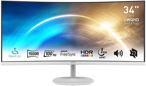 MSI PRO MP341CQW 34" UltraWide Business Monitor, WUQHD 3440x1440, 1500R Curved, IPS, Frameless, 100Hz, 1ms, Tilt Compatible, HDR Ready, 2xHDMI&DP Port, Built-in Speakers, VESA, White, 3 Year Warranty