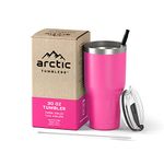 Arctic Tumblers | 30 oz Matte Pink Insulated Tumbler with Straw & Cleaner - Retains Temperature up to 24hrs - Non-Spill Splash Proof Lid, Double Wall Vacuum Technology, BPA Free & Built to Last