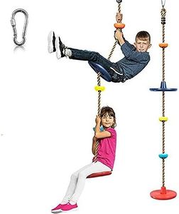 LAEGENDARY Tree Swing for Kids - Double Disk Outdoor Climbing Rope eith Platforms, Carabiner & 4 Ft Tree Strap - Playground Accessories - Multicolored