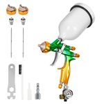 BEETRO HVLP Professional Gravity Feed Air Spray Gun, 280-320mm Wide Spray Pattern 1.3/1.4mm Nozzle with Air Control Valve, 600ml Capacity 14CFM 29psi, 1/4 Adaptor and Filter