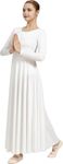 Mulnall Women Long Sleeve Praise Dance Dress Loose Fit Full Length Church Liturgical Lyrical Dancewear Worship Costume(23855-07-S) White