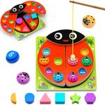 MOONTOY Wooden Ladybug Montessori Toys for 1 2 3 4 Year Old Boy Girl Learning Toys for Toddlers 1-3 Magnetic Fishing Game Educational Kid Number Block Preschool Counting Color Shape Sorter Puzzle Gift