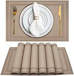 Heat-Resistant Crossweave Woven Dinning Table Set of 8 Placemat PVC Placemats-Excovip Kitchen Place Mats Washable PVC Table Runner(Champagne,8pcs)