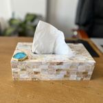 Mother of Pearl Tissue Box Holder for Dining Table Napkin Holder Tissue Paper Case Dispenser Facial Tissue Holder for Home Office- Turquoise