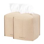 2Pcs Tissue Box Cover, Square Modern PU Leather Tissue Box Holder, Decorative Holder Organizer for Bathroom Vanity Countertop, Car, Night Stands, Office 5"X5"X5"(Beige Yellow)