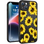 LUMARKE for iPhone 15 Plus Case with Enhanced Camera Lens Cover and Screen Protector, Translucent Matte Acrylic Phone Case - Cute Aesthetic Floral Design for Women Girls - Sunflowers