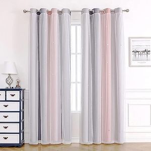 Blackout Curtains for Bedroom Curtains Eyelet Living Room Nursery Kids Girls Boys,Voile Net Curtains for Windows,2 Panel 46 x 54 inch Drop Soundproof Thermal Black Out Curtains UK Pink Grey Curtains