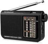 Retekess V117 Portable Radio,Battery Radio,FM AM SW 3-band Radio with Best Reception,Earphone Jack,Antenna,Large Knob, Simple for the Elderly(Black)