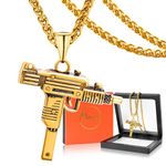 DXIUORF Gun Shape Necklace, Stainless Steel Pistol Pendant, Fasion Hip Hop Rock Military Style Necklace Gifts for Men Women