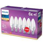 PHILIPS LED E14 Candle Light Bulbs, 5.5 W (40 W) - Warm White, Pack of 6