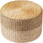 PrimeZone Patio Pouf Ottoman 18" D x 18" W x 12" H, Hand Woven Rattan Indoor Outdoor Footstool with Seagrass, Boho Round Poufs Footrest Floor Chair Seat for Living Room, Bedroom, Porch, Natural