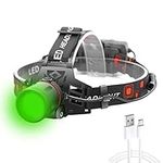 WINDFIRE Green Light Hunting Headlamp Rechargeable, 600 Lumens Bright LED Headlight 3 Modes Tactical Zoomable Headlamps with Green Light Option for Fishing Night Vision Predator Hunting Coyote Hog