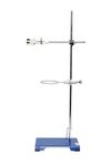 VISCI Heavy Duty Chemical Resistant Laboratory Steel Ring Stand Set - Lab Stand Support with Clamp - 8 Inch x 5 Inch Base, 24 Inch Rod Use As Glass Funnel Stand and Test Tube Holder.