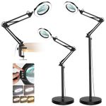 10X Magnifying Glass with Light and Stand, Krstlv LED 5 Color Modes, Stepless Dimmable Magnifying Floor Lamp, 3-in-1 Adjustable Swing Arm Lighted Magnifier Lamp with Clamp for Reading, Craft, Esthetic